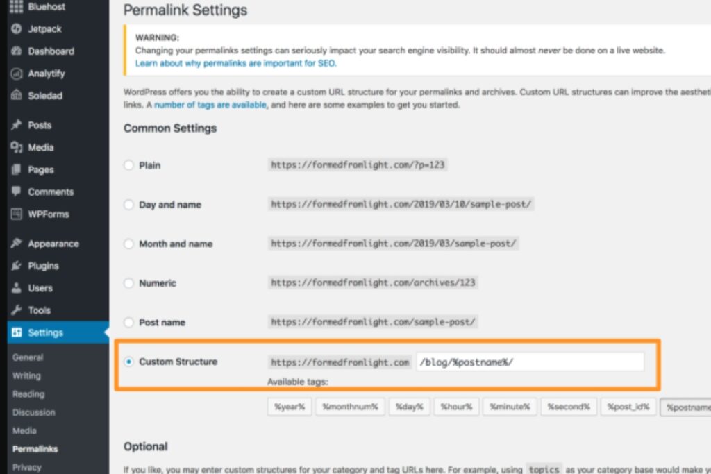 How to create a permalink in wordpress?