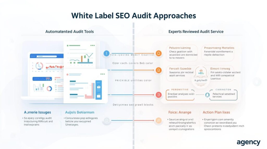 Comparison of white label SEO audit tools and services showing dashboards, expert analysis and pros and limitations for agencies.